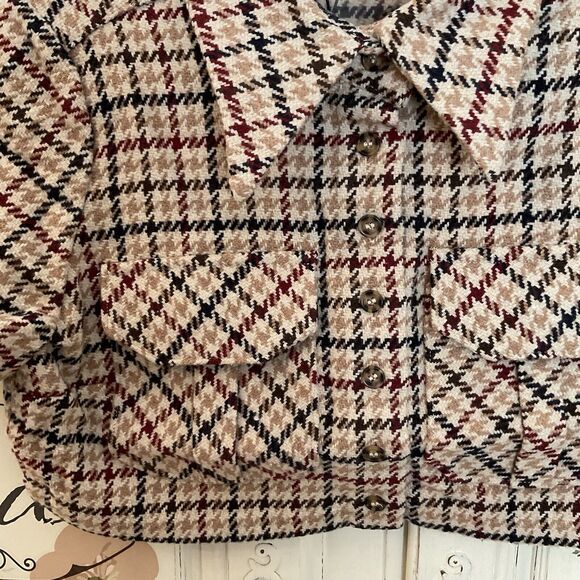 Rumored Coco Top Newbury Plaid Tweed Cropped Brown Maroon Gold, Size S NWT - Picture 7 of 10